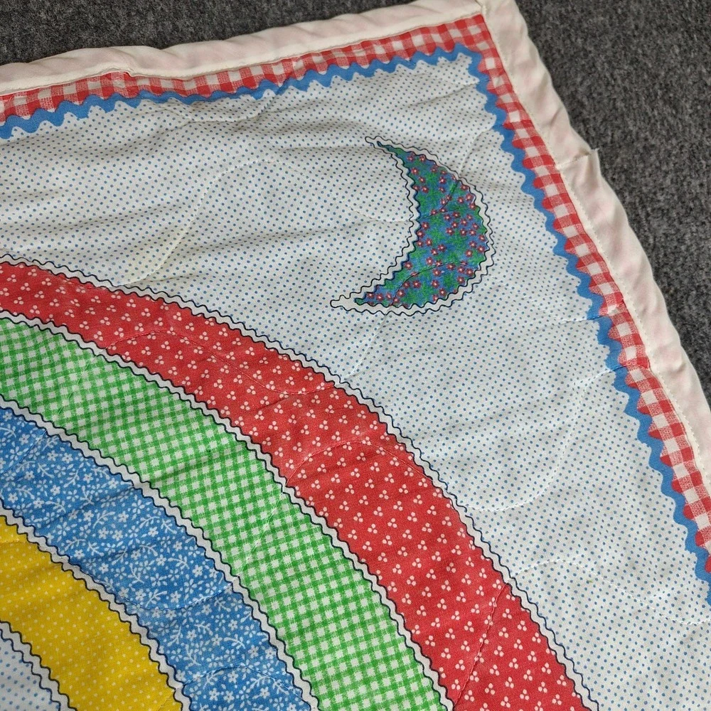 Baby Blanket Vintage Handmade QuiltRainbow Bright 1970's Colors/Style